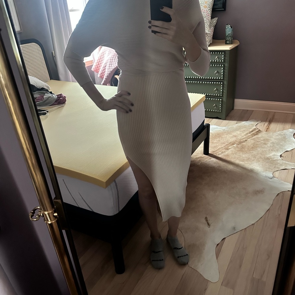 Elegant light, blush, pink Ribbed sweater Dress